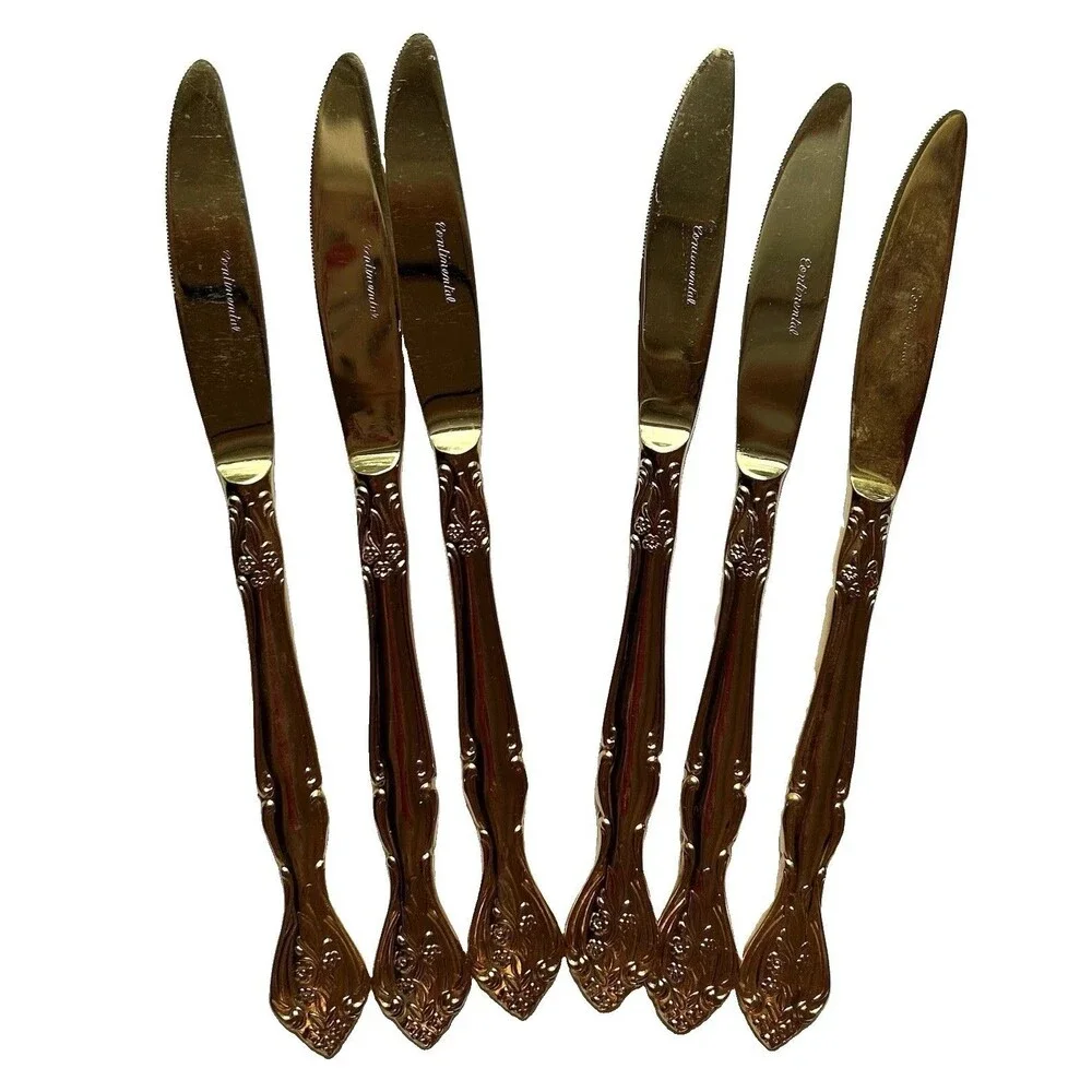 Continental Butter Knives Flatware Gold Finish Set of 6 Vintage